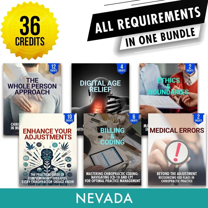 Nevada Package 1: Full Recertification – All Required Chiropractic Continuing Education Hours in One Package, 36 Credits