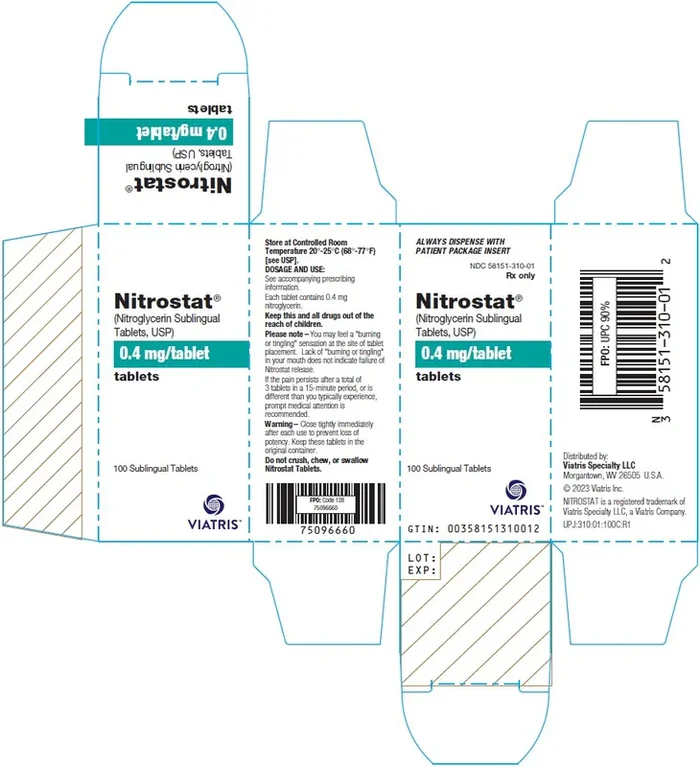 Nitrostat Sublingual Tablets 0.4 mg Nitroglycerin Tablets, 25/bottle (Rx)