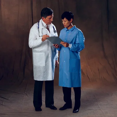 O&M Halyard Inc Basic Lab Coat White Medium Long Sleeves Knee Length – 10121