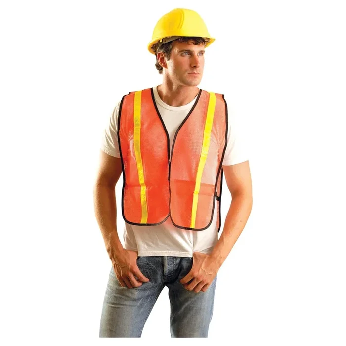 Occunomix International LLC Value Mesh Gloss Vest, 1″ Yellow Glossy Stripes, Orange