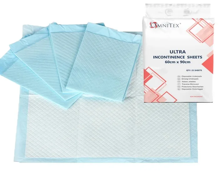 Omnitex 60cm x 90cm Ultra Disposable Bed Incontinence Sheets Pack of 25