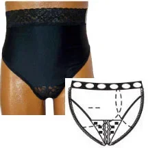 OPTIONS Ladies’ Backless with Split-Lace Crotch and Built-In Barrier/Support, Black, Left-Side Stoma, Large 8-9, Hips 41″ – 45″