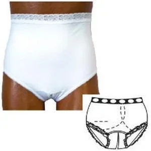 OPTIONS Split-Cotton Crotch with Built-In Barrier/Support, White, Left-Side Stoma, Large 8-9, Hips 41″ – 45″