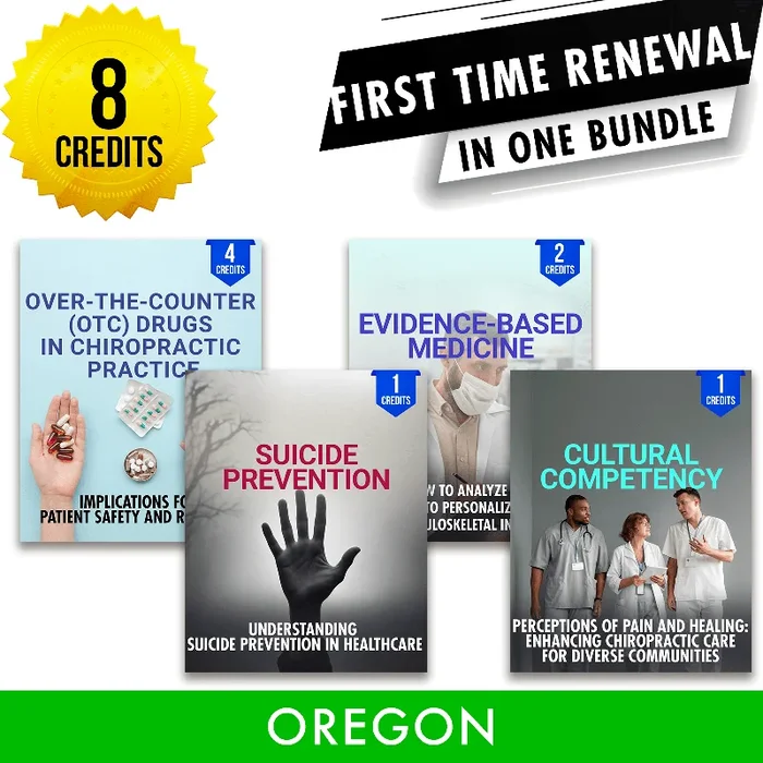 Oregon Package 1: First Time Recertification – All Required Chiropractic Continuing Education Hours in One Package, 8 Credits
