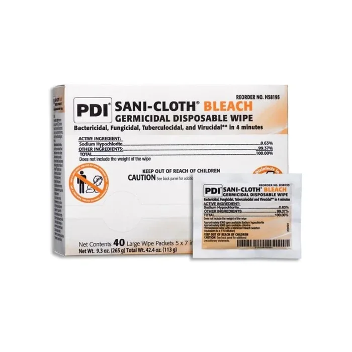 PDI Sani-Cloth Bleach Germicidal Disposable Surface Cleaning Wipes – Individually Packed