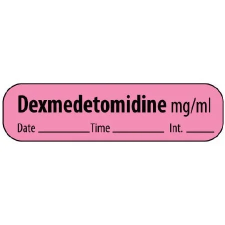 Precision Dynamics MedVision Pre-Printed Label Anesthesia Label Dexmedetomidine mg/mL/date/time/initials Fluorescent Pink 3/8 X 1-7/16 Inch – V02FP6494