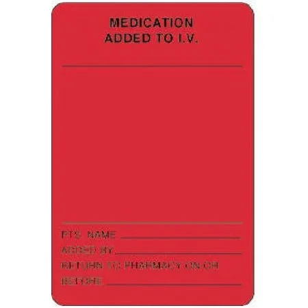 Precision Dynamics Pre-Printed Label Anesthesia Label Medication Added To I.V Fluorescent Red 2 X 3 Inch – 59704607