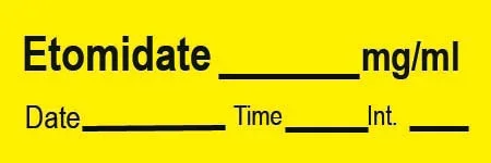 Precision Dynamics TimeMed Pre-Printed Label Timemed Anesthesia Label Etomidate Yellow 1-1/2 X 1/2 Inch – AN-51