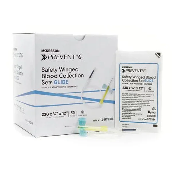 Prevent G Blood Collection Set 23 Gauge 3/4 Inch Needle Length Safety Needle 12 Inch Tubing, 50/Box