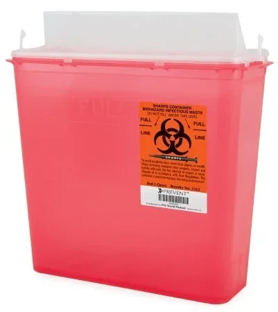 Prevent Sharps Container 2-Piece, 5 Quart Red Base Horizontal Entry Lid, Box of 10