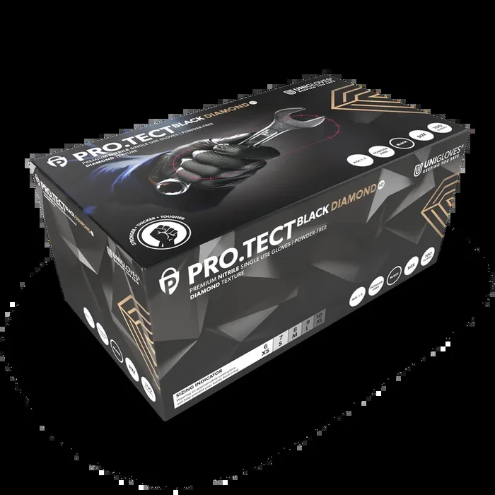 PRO.TECT Black Diamond HD Textured Nitrile Gloves Box of 100