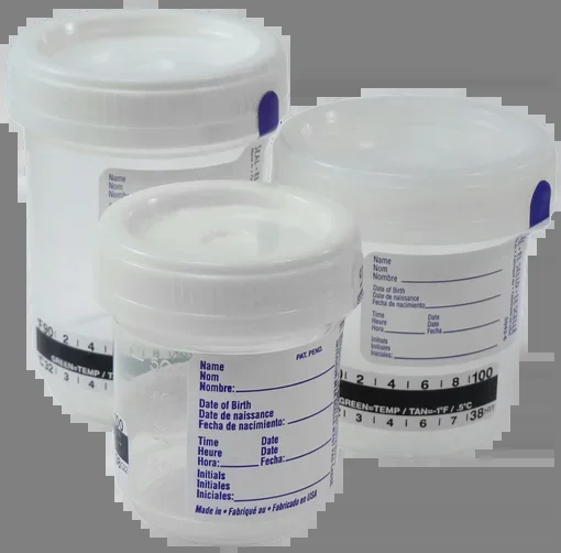 Quasar Instruments LLC Specimen Container with Temperature Strip 53 mm Opening Polypropylene Patient Information 90 mL Sterile – 9171-39405