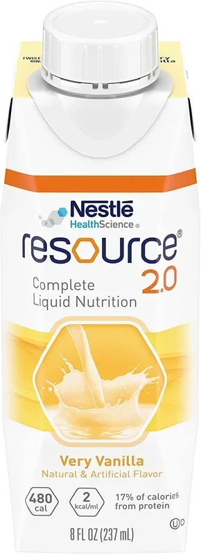 Resource 2.0 Oral Supplement, Very Vanilla Flavor, Ready to Use, 8 oz. Tetra Prism Cartons