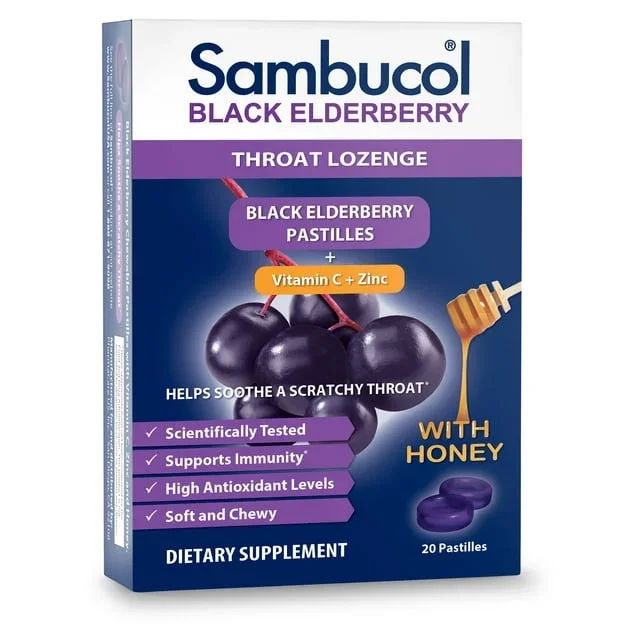 Sambucol Potes de garganta de saúco negro con vitamina C, zinc y miel de 20 ct