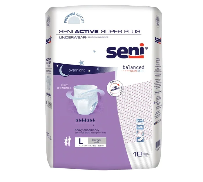 Seni Active Super Plus Pull-On Underwear, Large, 18 Count – 39″ – 53″
