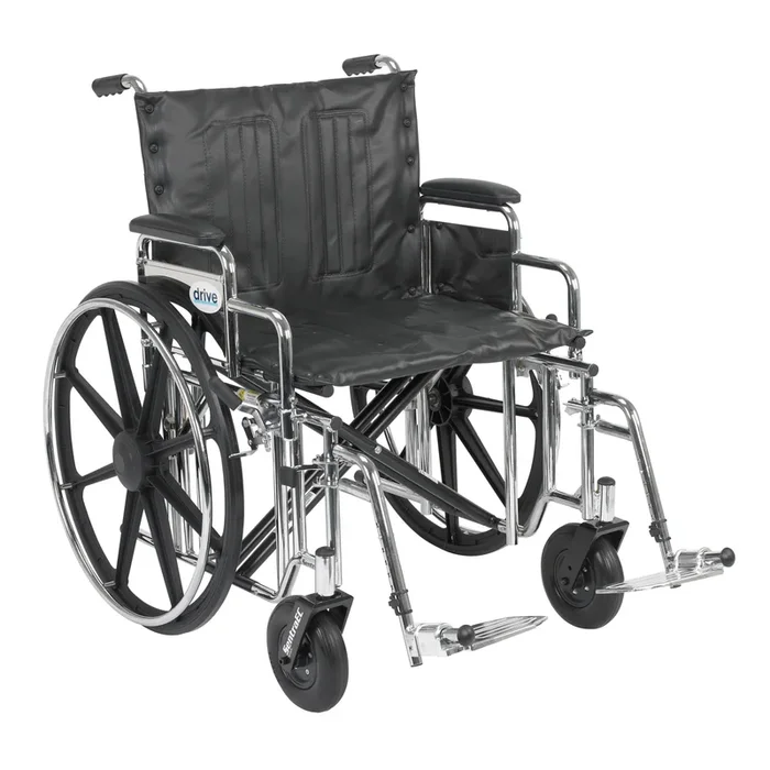 Sentra Extra Heavy Duty Wheelchair, Detachable Desk Arms, Swing away Footrests, 22″ Seat