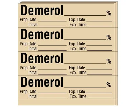 Shamrock Scientific Shamrock Pre-Printed Label Anesthesia Label DEMEROL _____ % / Prep Date _____ Exp. Date _____ / Initial _____ Exp. Time _____ Tan 1/2 X 2 Inch – SA-24-EXP-PK