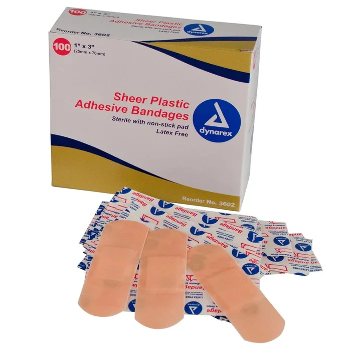 Sheer Plastic Adhesive Bandages Sterile, 1″ x 3″