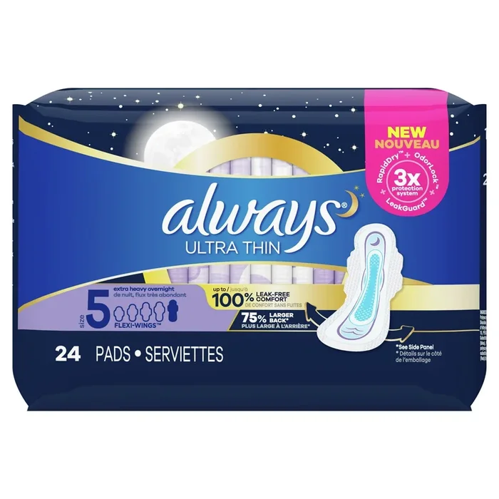 Siempre ultra delgada almohadillas durante la noche tamaño 5 24ct