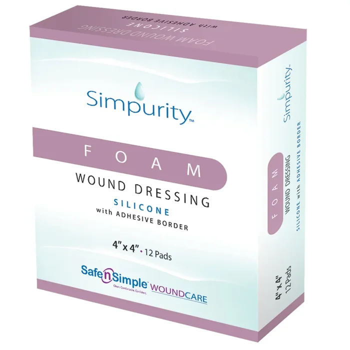 Simpurity Foam Wound Dressing Bordered Silicone, 4″ X 4″