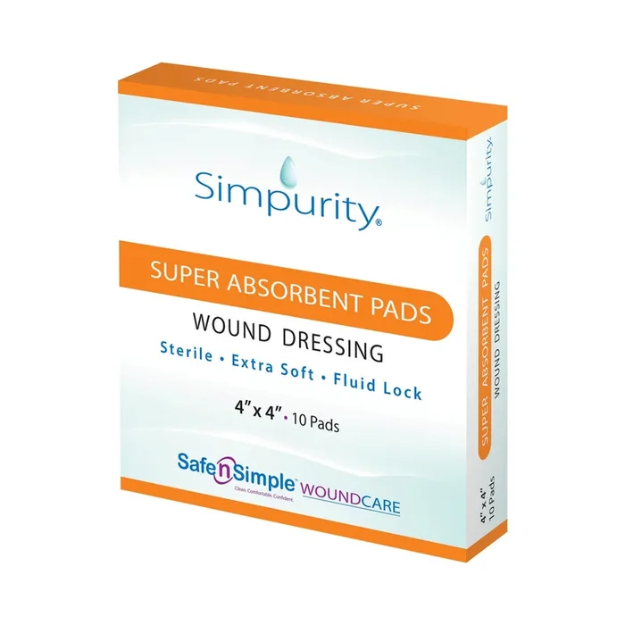 Simpurity Super Absorbent Pad Wound Dressing, 4″ x 4″