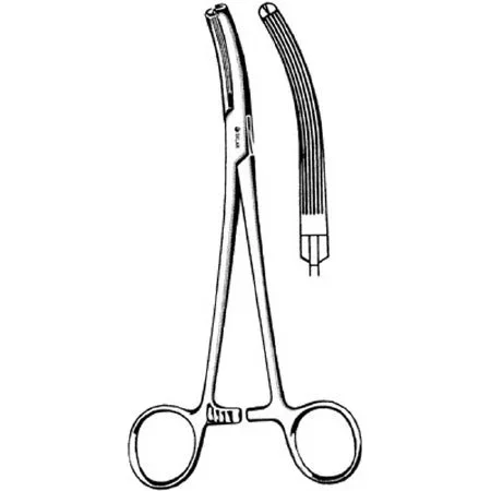 Sklar Forceps Long 7-1/2 Inch Surgical Grade Stainless Steel NonSterile Ratchet Lock Finger Ring Handle Curved Serrated Tip – 90-2690