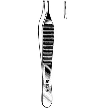 Sklar Sklar Tissue Forceps Adson 4-3/4 Inch Premium OR Grade Stainless Steel NonSterile NonLocking Thumb Handle Straight Cross Serrated Tips w/1 X 2 Teeth – 50-3048