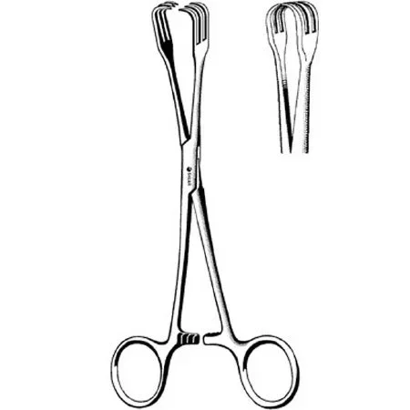 Sklar Sklar Traction Forceps Lahey 6-1/4 Inch Surgical Grade Stainless Steel NonSterile Ratchet Lock Finger Ring Handle Curved Fork Tip – 17-3562