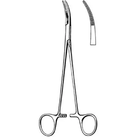 Sklar Tonsil Forceps Schnidt 7-1/2 Inch Surgical Grade Stainless Steel NonSterile Ratchet Lock Finger Ring Handle Curved Serrated Tip – 74-3075