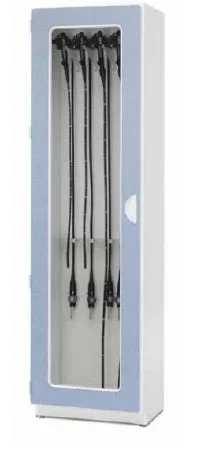 Solaire Medical Endoscope Cabinet 18-3/4 X 24-3/4 X 88 Inch Exterior, 17-1/4 X 23-1/4 Inch Interior, 10 Large Diameter Scope, Soft White, Thermally Fused Melamine, Powder-Coated Finish, Glass, Right Hinge Door, With Fan – 5850DGRFS