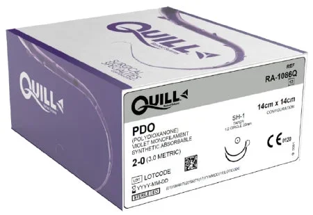Surgical Specialties Quill Knotless Tissue-Closure Device Suture with Needle Absorbable Uncoated Violet Suture Barbed Monofilament PDO (Polydioxanone) Size 2-0 14 X 14 cm Double-Armed 22 mm Length 1/2 Circle Taper Point Needle – RA-1086Q
