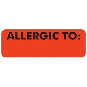 Tabbies Pre-Printed Label Warning Label ALLERGIC TO: _______ Fluorescent Red 1 X 3 Inch – AP3240