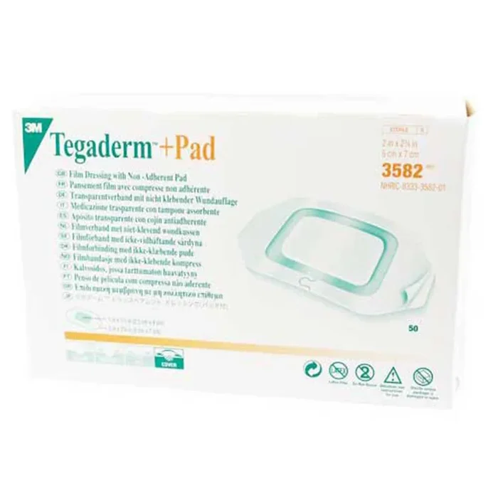 Tegaderm 3582 Film Dressing with Non Adherent Pad, Waterproof, Sterile 2″ x 2-3/4″, Box of 50