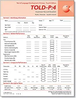 TOLD-P:4 Examiner Record Booklets (25 Per Pack) By Phyllis L. Newcomer + Donald D. Hammill