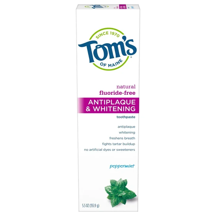 Tom’s of Maine Natural Antiplaque y Pasta de dientes de menta sin fluoruro sin fluoruro, 5.5 oz