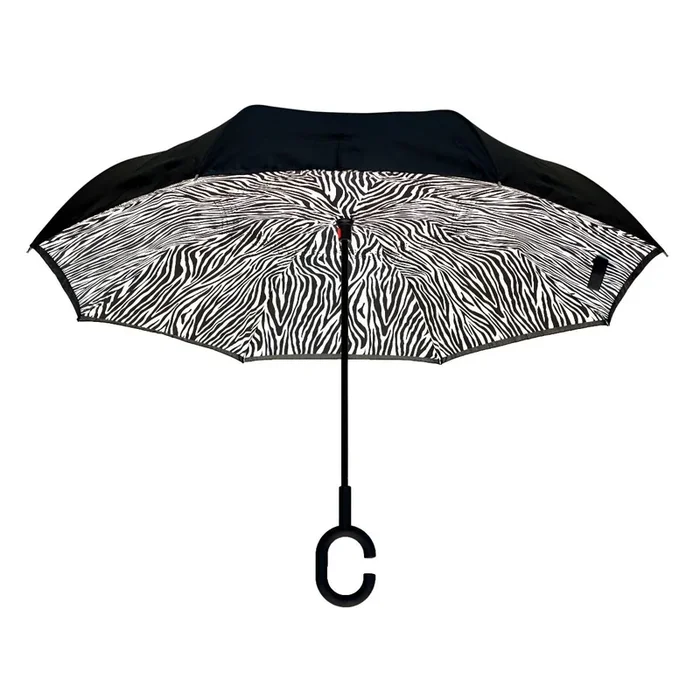 Topsy Turvy Designer Umbrellas – Drip Free Windproof – Black & White Zebra
