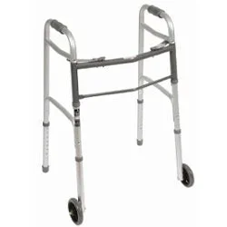 Two-Button Folding Walker 5″ Wheels by Roscoe Medical – Case of 4
