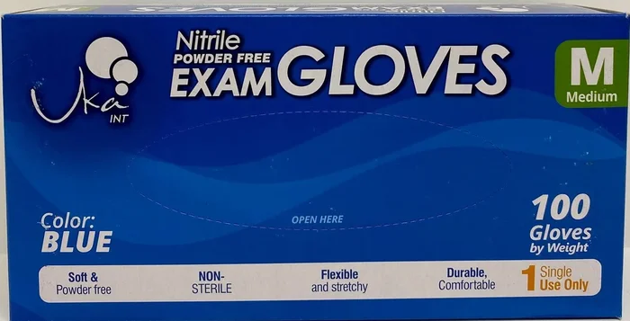 UKA int nitrile guantes de examen sin potencia, paquete de 100, color azul