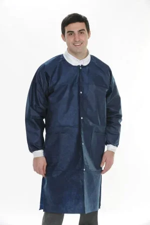Valumax International ValuMax Extra-Safe Lab Coat Navy Blue Large Long Sleeves Knee Length – 3660NBL