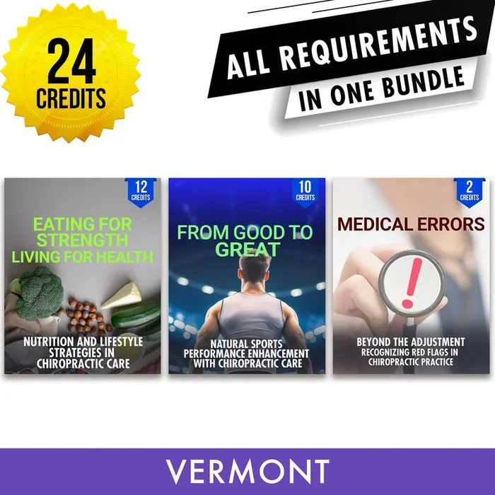 Vermont Package 2: Full Recertification – All Required Chiropractic Continuing Education Hours in One Package, 24 Credits